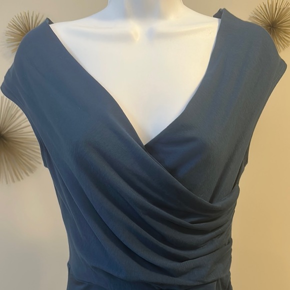 Elegant Ocean Blue Draped Women's Dress - Picture 2 of 4